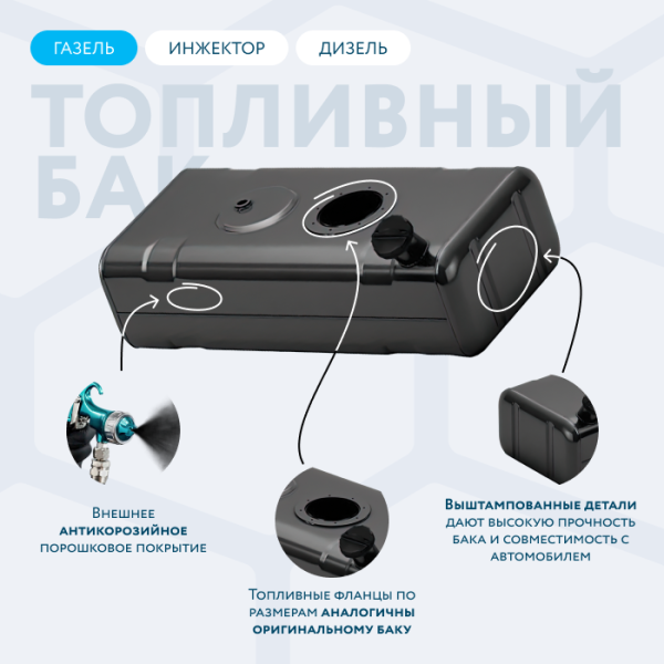 Бензобак 70 литров Газель инжектор / дизель АНТИКОР